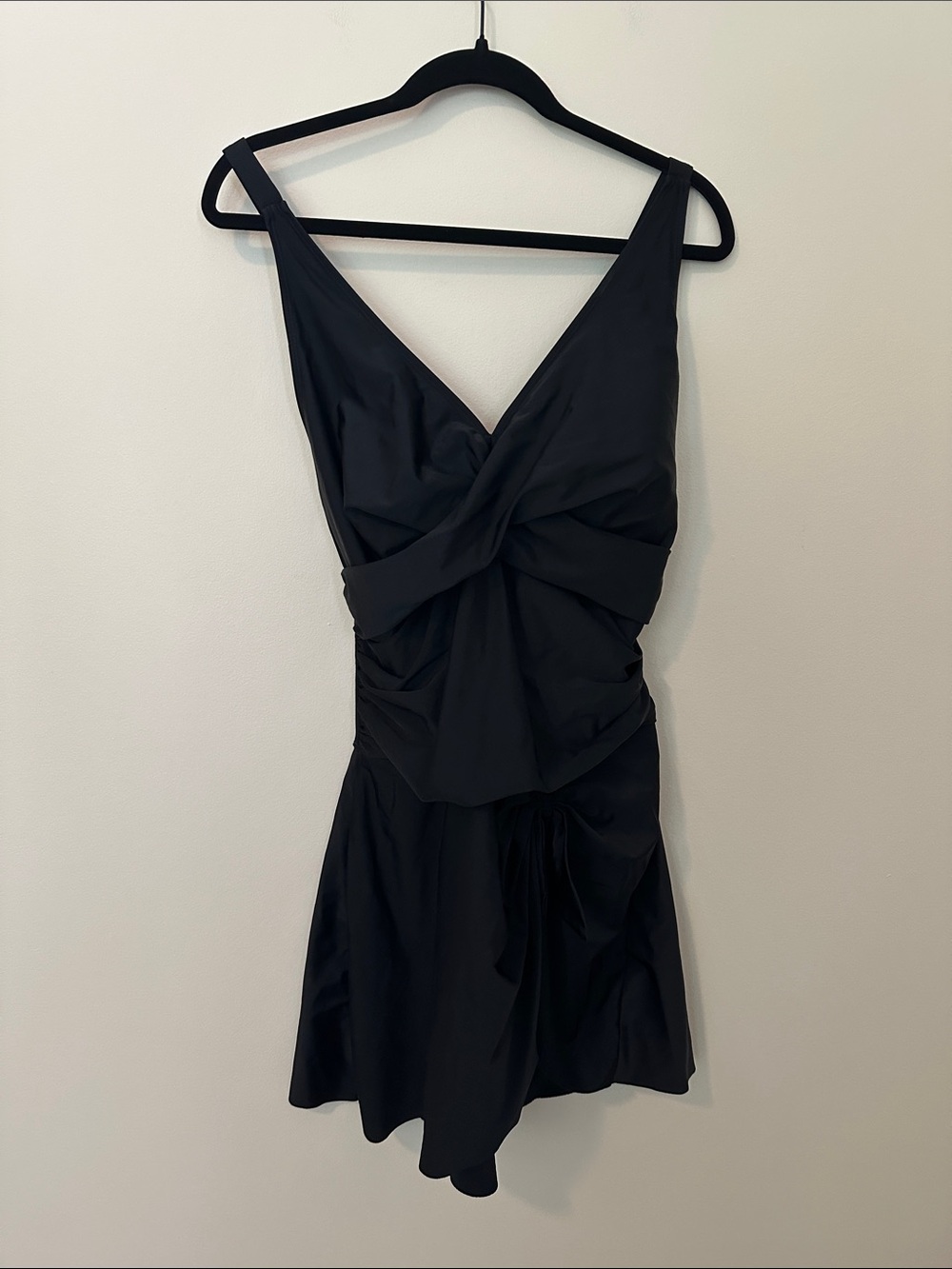 Amazon Black Twist-Front One-Piece Swimdress with Skirt